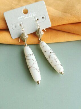 Authentic Chico's Marbled White Earrings Elegant Unique Gift Jewelry 80s Style